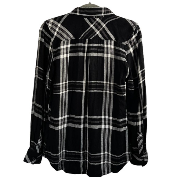 Rails Milo Long Sleeve Brushed Plaid Button Front Rayon Top Black Size Small - Picture 4 of 6